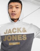 Jack & Jones Colorblock Hoodie In Light Gray Melange-grey