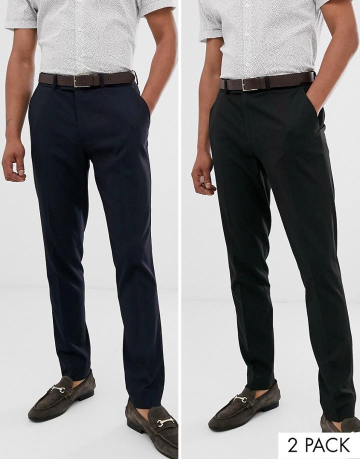 Asos Design 2 Pack Skinny Pants In Black And Navy Save - Multi