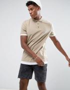 Asos Longline Polo Shirt With Contrast Cuff And Hem Extender - Beige