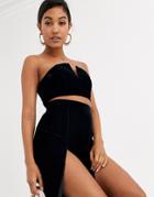 Asos Design Bandeau Crop Top Two-piece In Velvet-navy