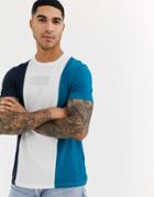 Hollister Embroidered Logo Vertical Block Stripe T-shirt In Navy/white/turquoise-multi