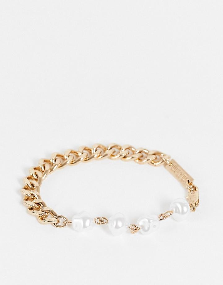 Wftw Curb Chain And Acrylic Bracelet In Gold