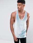 Asos Tank With Extreme Racer Back In Blue Velour With Contrast Binding - Blue