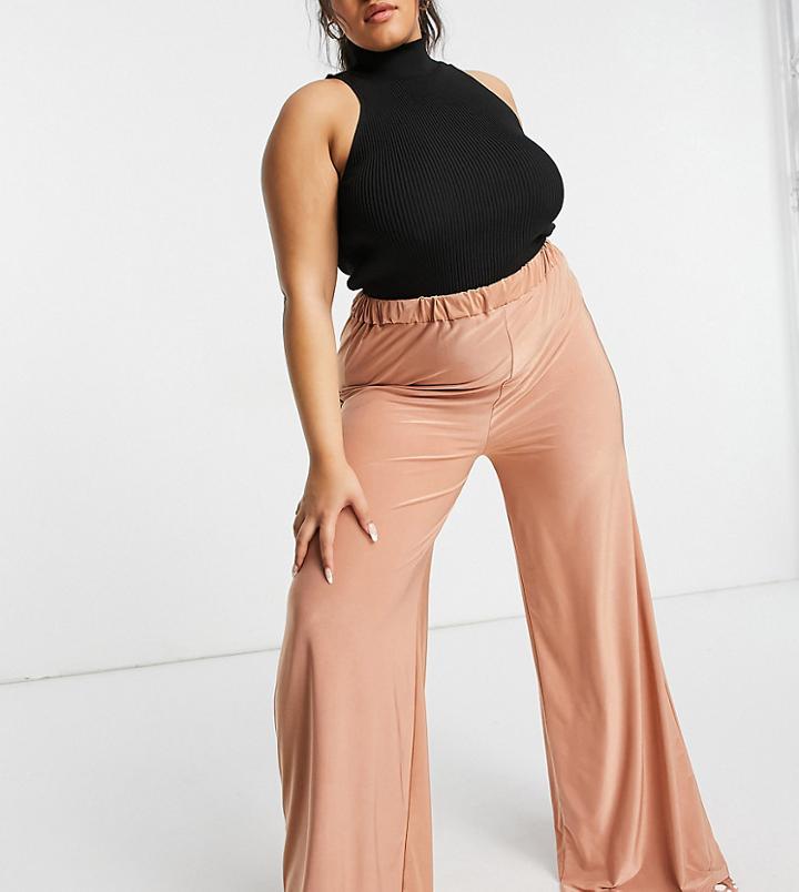 Club L London Plus Wide Leg Slouch Pants In Beige-neutral
