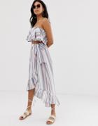 Asos Design Woven Stripe Frill Beach Sarong Two-piece Skirt - Multi