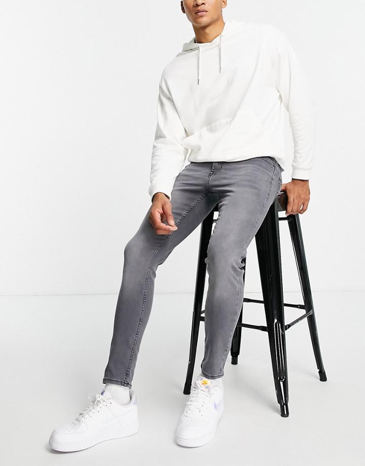 Pull & Bear Skinny Jeans In Dark Gray-grey