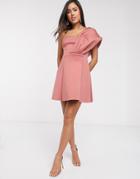 Asos Design One Shoulder Scuba Aline Mini Dress In Rose-pink