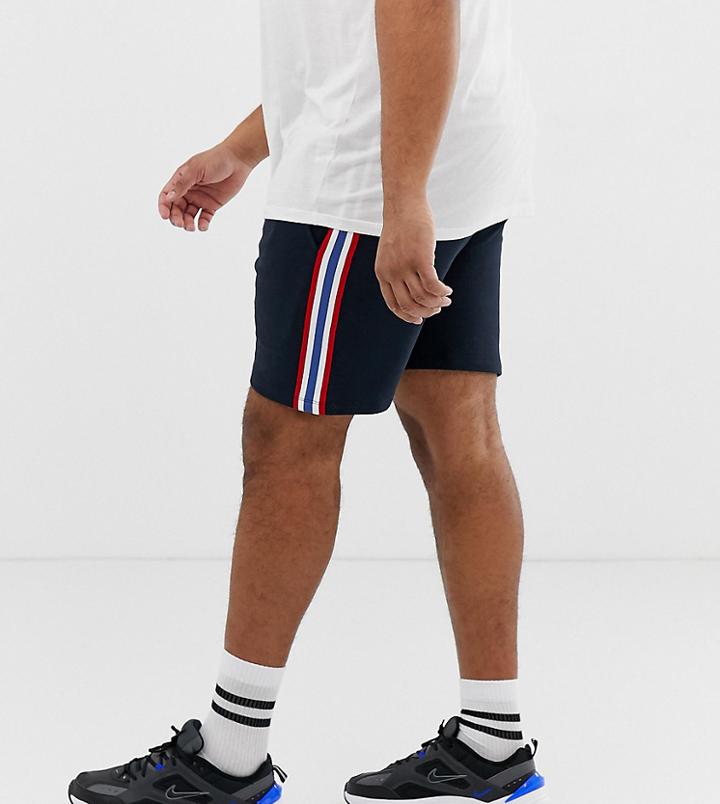 Asos Design Plus Jersey Slim Shorts With Side Stripe In Navy