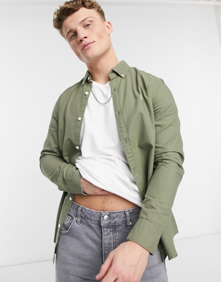 Original Penguin Icon Logo Oxford Shirt Slim Fit In Deep Lichen Green
