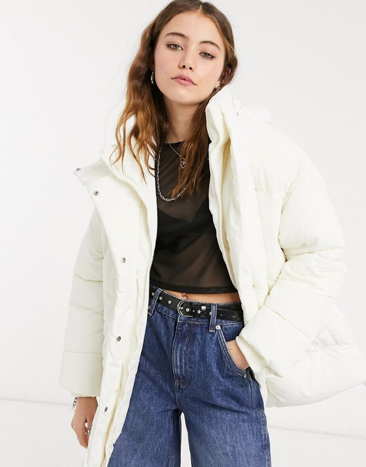 Monki Bora Padded Short Jacket In Off White - Multi