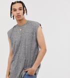Asos Design Tall Oversized Longline Sleeveless T-shirt In Interest Rib In Gray - Gray