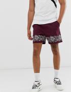 Asos Design Slim Shorter Shorts In Linen With Embroidered Border-purple