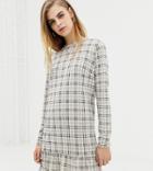 Daisy Street Shift Dress With Frill Hem In Vintage Check - Beige