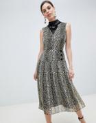 Asos Design Sequin Mix Leopard Print Pleated Midi Dress - Multi