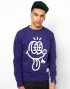 Money Sweatshirt Crew Neck Howl Embroided - Blue