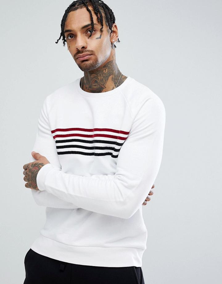 Asos Sweatshirt In White With Velour Stripes - White