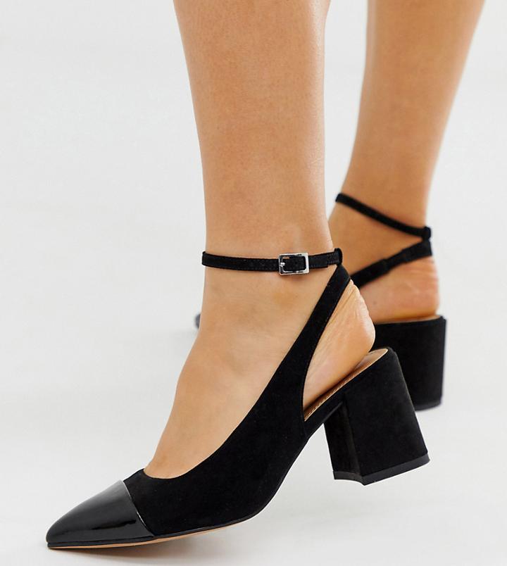 Asos Design Wide Fit Squire Pointed Mid-heels In Black