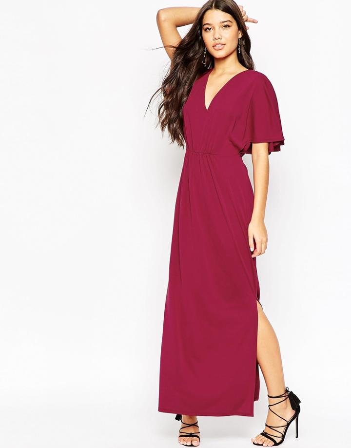 Asos Ruched Kimono Maxi Dress - Wine