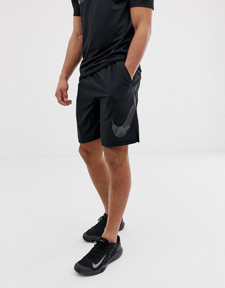 Nike Training Flex Woven Camo Swoosh Shorts In Black