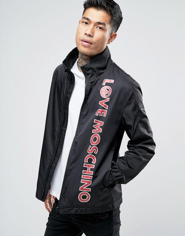 Love Moschino Lightweight Harrington Jacket With Text Print - Black
