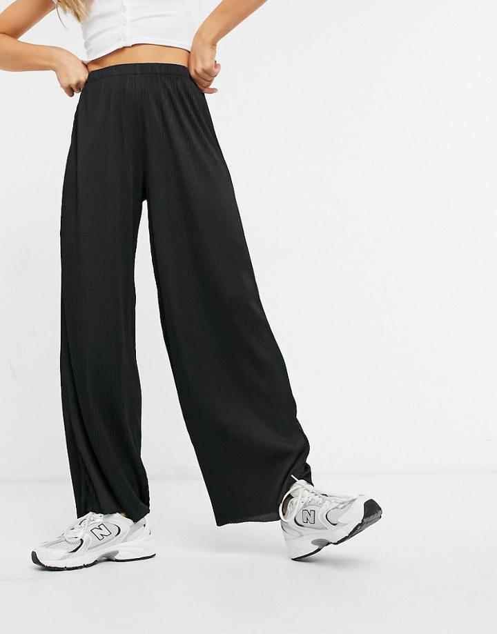 Asos Design Plisse Wide Leg Pants In Black