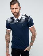 Original Penguin Pique Polo Gradient Stripe Slim Fit Small Logo In Navy - Navy
