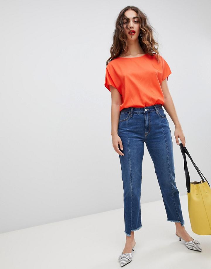 Mango Cropped Freyed Straight Leg Jean - Blue