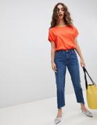 Mango Cropped Freyed Straight Leg Jean - Blue