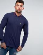 Luke 1977 Longmead Pique Polo Long Sleeve Tipped In Navy - Navy