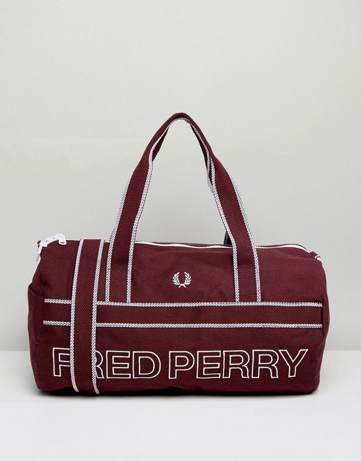 Fred Perry Sports Canvas Barrel Bag Maroon - Red