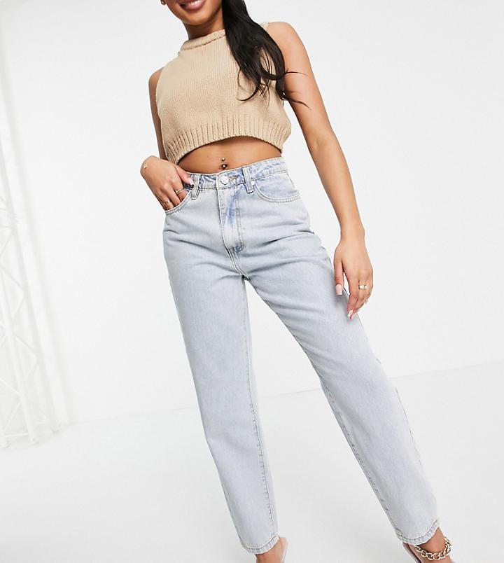 Missguided Petite Riot Highwaisted Recycled Denim Mom Jean In Blue-blues