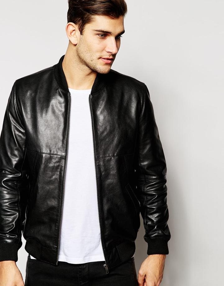 Barney's Leather Classic Bomber Jacket - Black