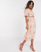 Asos Design Wrap Around Pleated Midi Dress In Floral Print-multi