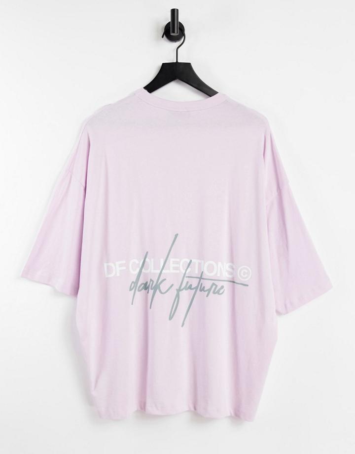 Asos Dark Future Oversized T-shirt In Stone With Back Logo Print-purple