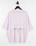 Asos Dark Future Oversized T-shirt In Stone With Back Logo Print-purple