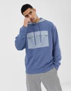Asos Design Oversized Hoodie With Contrast Woven Pocket And Hood In Blue - Blue