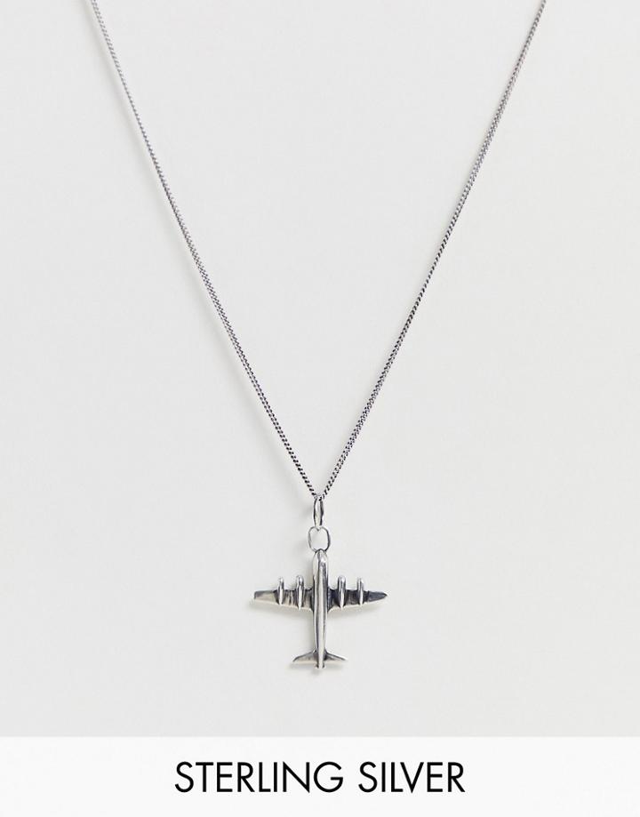 Asos Design Sterling Silver Aeroplane Necklace