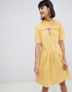 Pieces Mini Tea Dress With Button Detail In Yellow