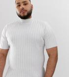 Asos Design Plus Knitted Ribbed Turtleneck T-shirt In White - White