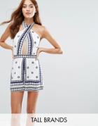 Parisian Tall Romper With Keyhole Detail In Border Print - White
