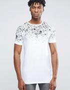 Asos Longline Muscle T-shirt With Splatter Yoke Print - White