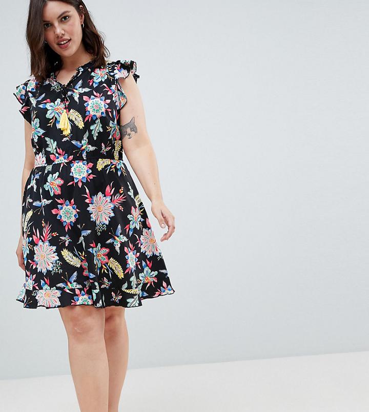 Junarose Floral Printed Dress With Ruffle Sleeve - Multi