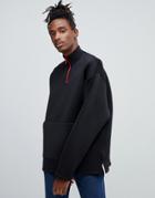 Asos Design Oversized Sweatshirt In Scuba With Half Zip-black