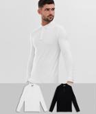 Asos Design Muscle Fitlong Sleeve Jersey Polo 2 Pack Save - Multi