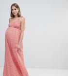 Asos Design Maternity Red Chevron Print Maxi Dress With Tie Shoulder & Channel Waist - Multi