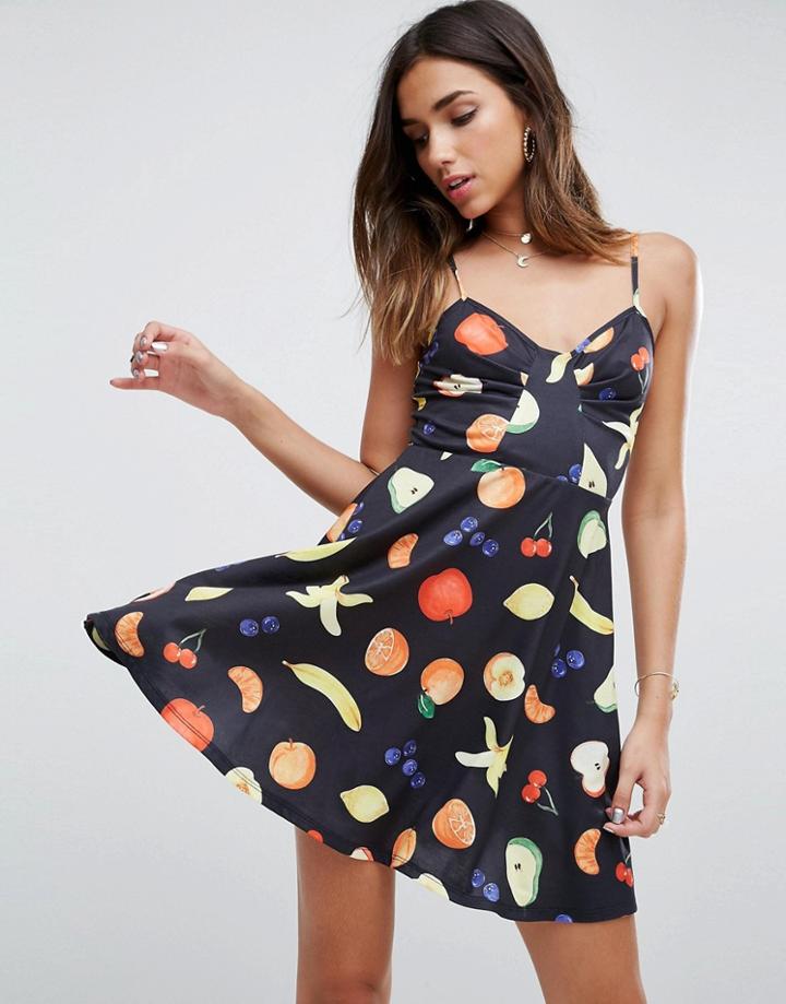 Asos Skater Sundress In Fruit Print - Multi