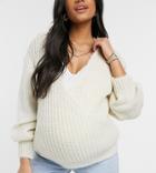 Asos Design Maternity Wrap Sweater In Cream-white