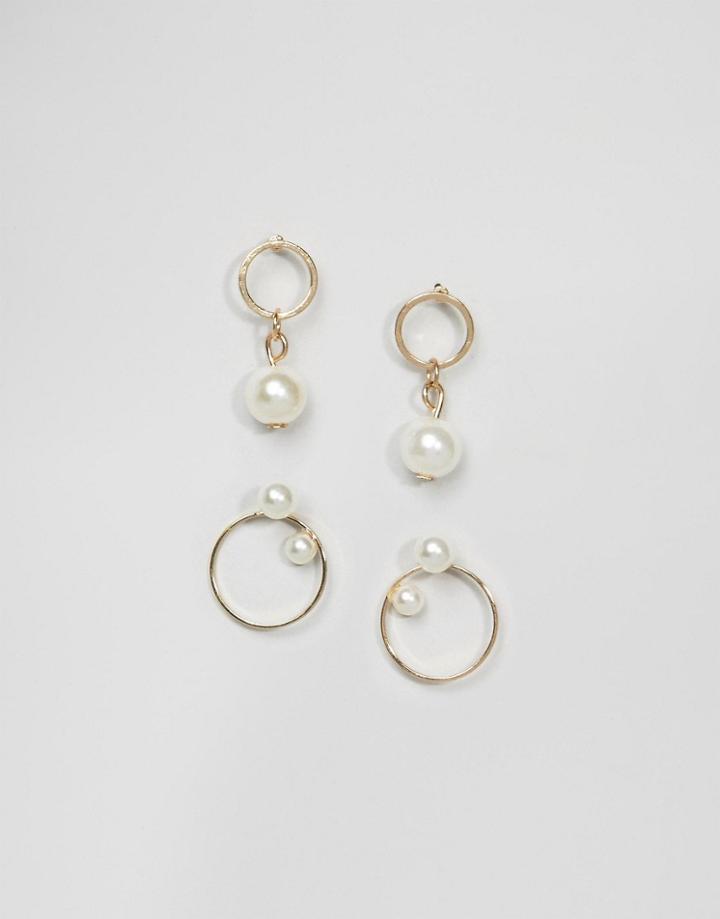 Asos Pack Of 2 Faux Pearl & Circle Stud Earrings - Cream