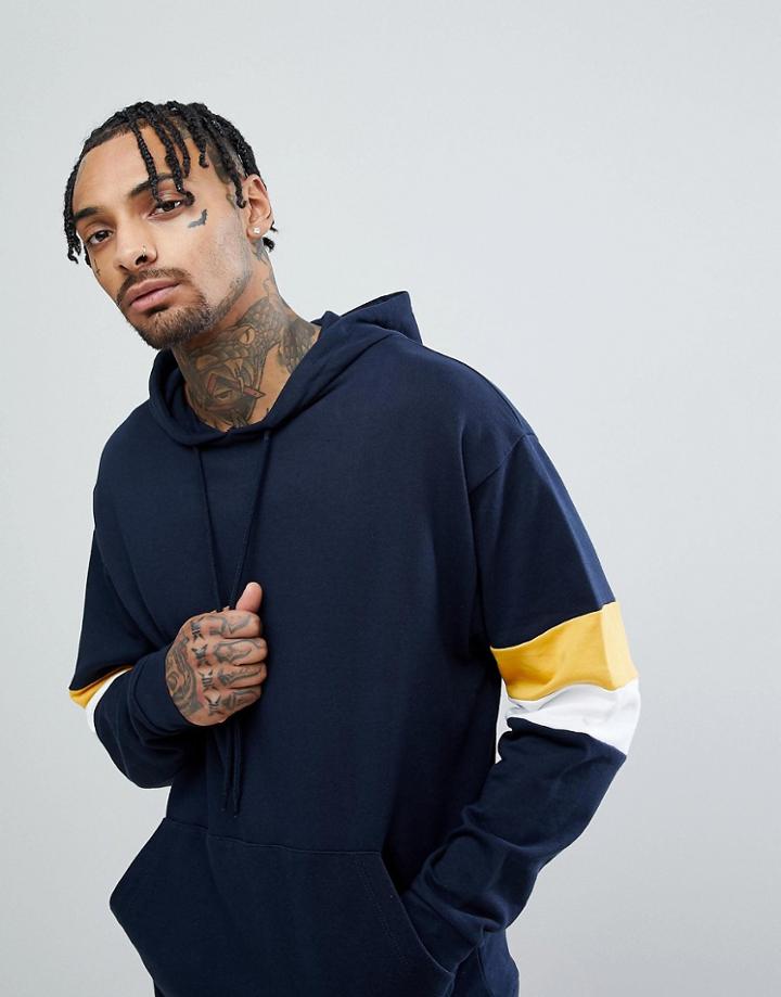Asos Oversized Hoodie With Color Block Sleeves - Navy