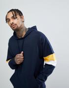 Asos Oversized Hoodie With Color Block Sleeves - Navy